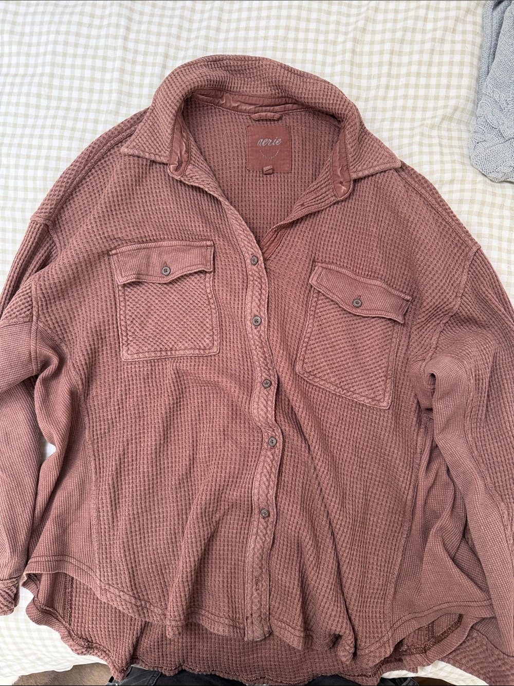 aerie brown Waffle-Knit Button-Up Cardigan